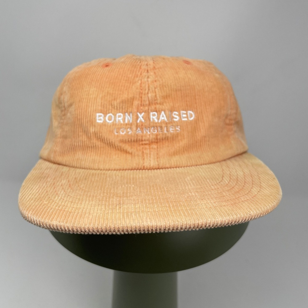 Born X Raised Los Angeles Orange Corduroy Strapback Hat USA Made Cap Streetwear